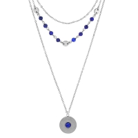 Collier 3 rangs rond lisse et boules en Lapis-lazuli traité, acier