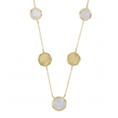 Collier 3 ronds en nacre et 2 ronds brossés, argent 925/1000 doré