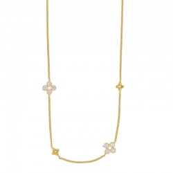 Collier 4 fleurs dont 2 avec oxydes maille forçat, argent 925/1000 doré