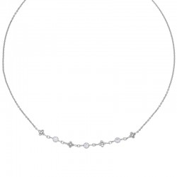 Collier 4 fleurs et 3 oxydes ronds maille forçat, argent 925/1000 rhodié
