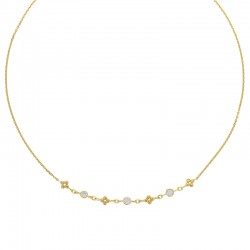 Collier 4 fleurs et 3 oxydes ronds maille forçat, argent 925/1000 rhodié