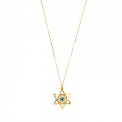 Collier Étoile de David avec oeil orné d’oxydes, Or 375/1000