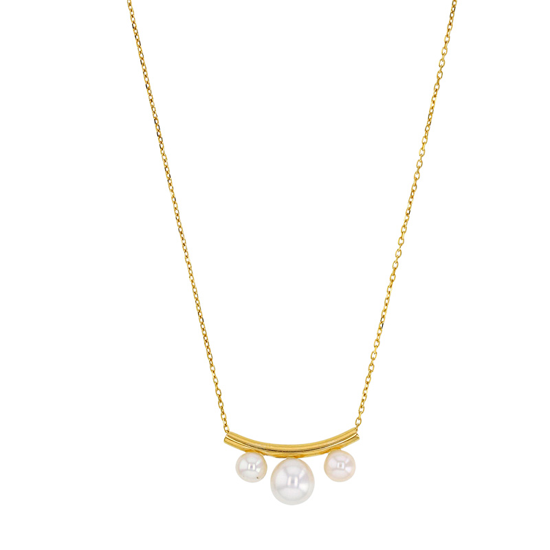 Collier à chaîne avec tube coulissant et 3 perles de culture d’eau douce, Or 375/1000