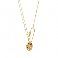 Collier à maille diamantée avec médaille ovale martelé en argent 925/1000 doré