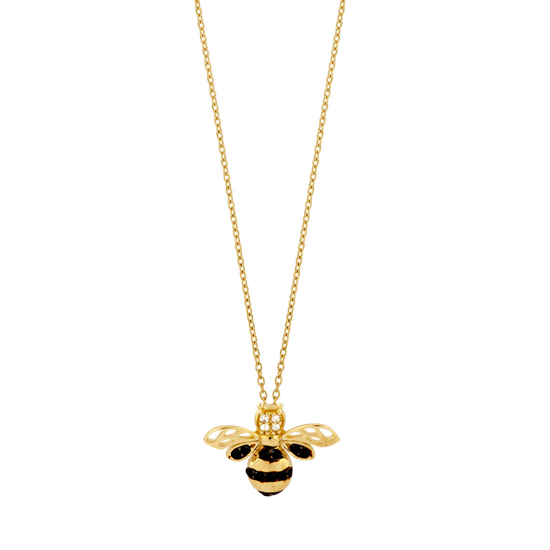 Collier abeille avec émail noir et oxydes, Or 375/1000