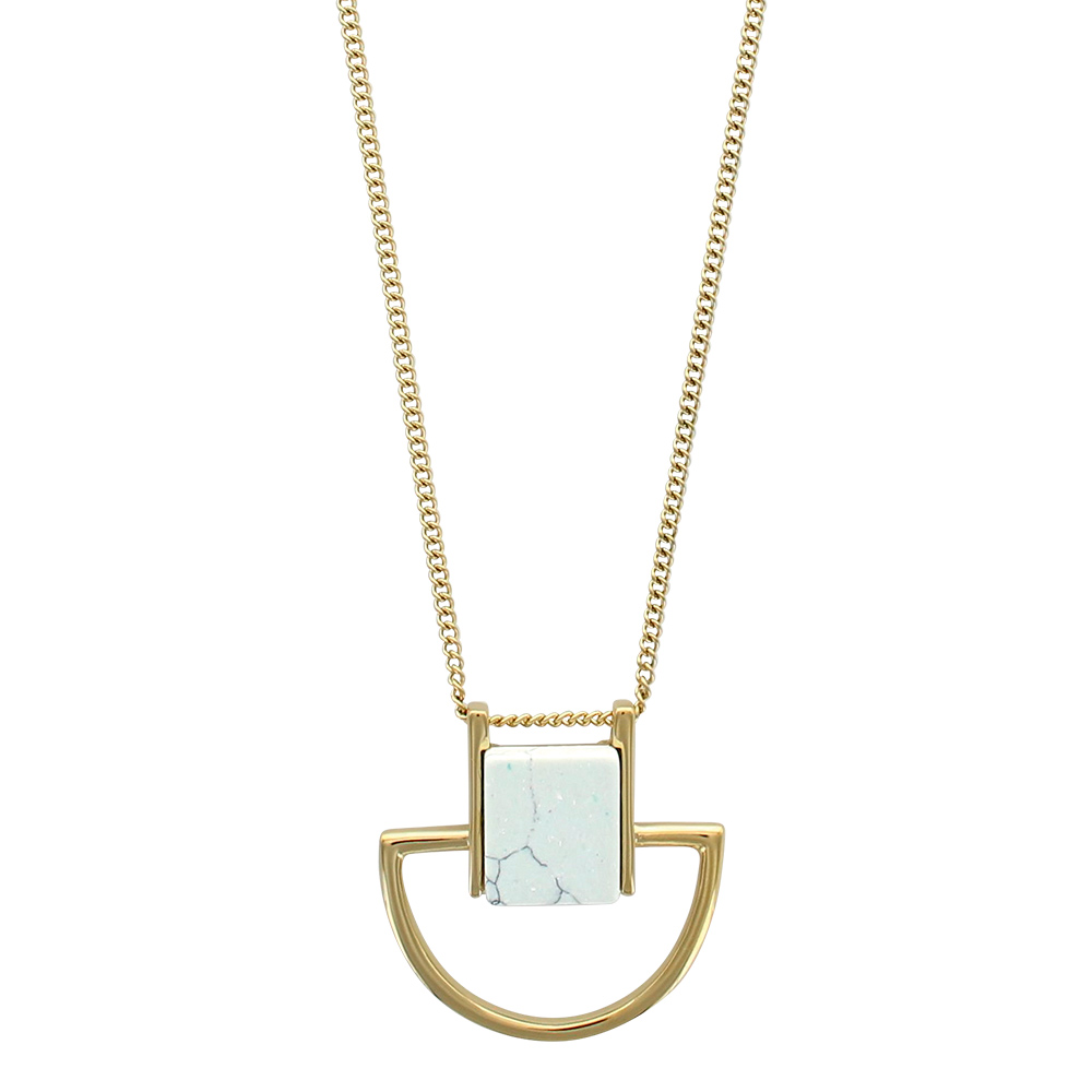 Collier acier doré demi-cercle avec une pierre synthétique imitation marbre