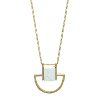 Collier acier doré demi-cercle avec une pierre synthétique imitation marbre
