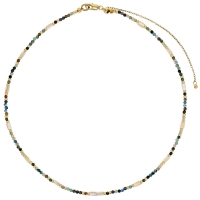 Collier acier doré et perles de verre Miyuki, jaspe océan et coquillages