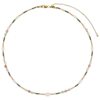 Collier acier doré et perles de verre Miyuki, perle de culture d'eau douce, héliolite, opale verte