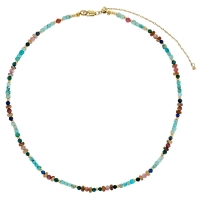 Collier acier doré et perles Miyuki turquoise, rhodonite, jaspe, lapis-lazuli, phoenix