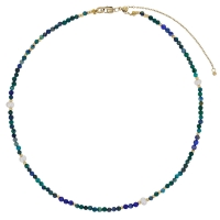 Collier acier doré, perles de verre Miyuki et perles d'eau douce, lapis-lazuli, lapis phoenix