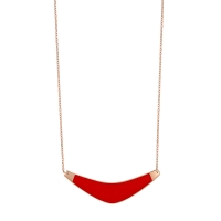 Collier acier doré-rose forme courbé en émail rouge