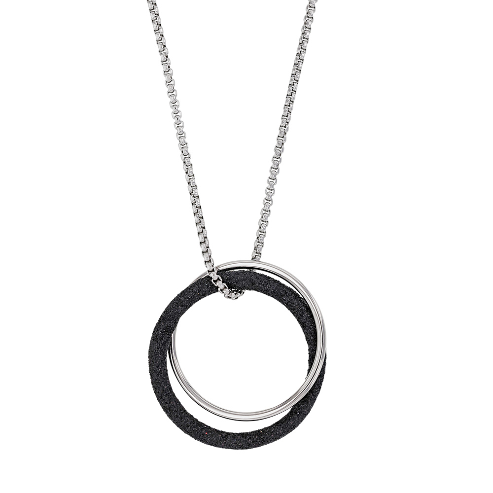 Collier acier doubles ronds, un avec des paillettes noires et un en acier