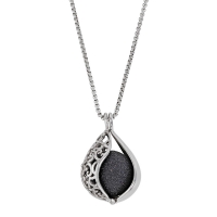 Collier acier forme goutte ajourée avec une boule pailletée noire