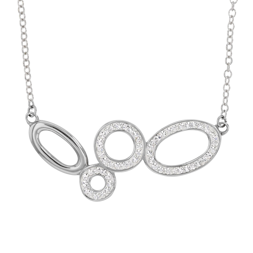 Collier acier formes ovales et rondes ornées de pierres synthétiques blanches