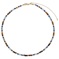 Collier acier, perles de verre Miyuki, Oeil de tigre, lapis-lazuli, turquoise reconstituée, opale