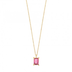 Collier Aigue-marine taille rectangle 7x5mm, Or 750/1000