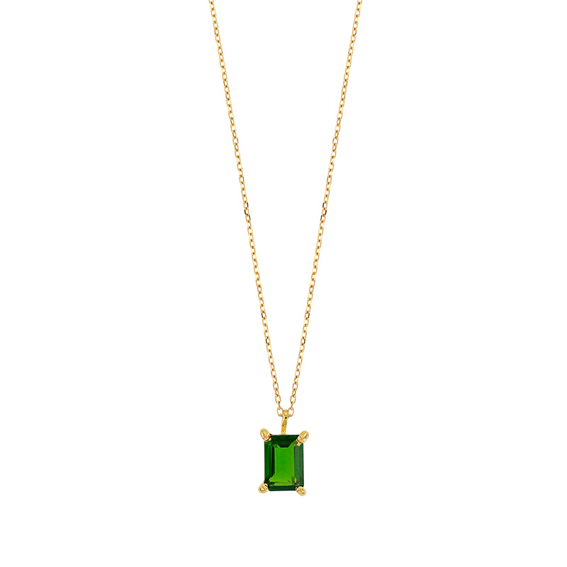 Collier Aigue-marine taille rectangle 7x5mm, Or 750/1000