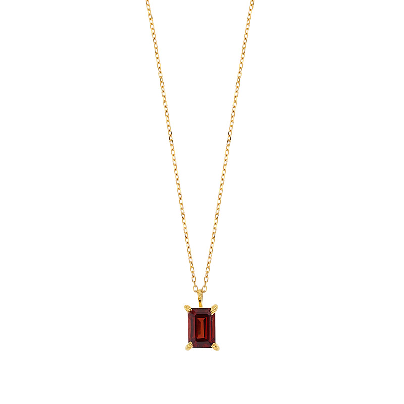 Collier Aigue-marine taille rectangle 7x5mm, Or 750/1000