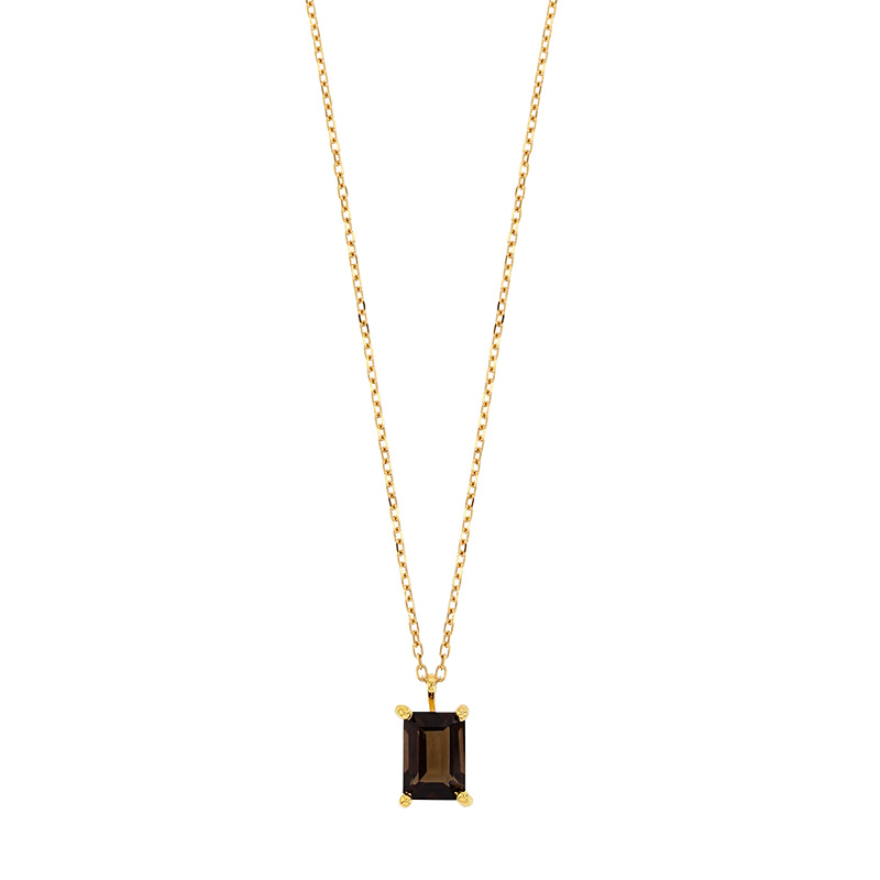 Collier Aigue-marine taille rectangle 7x5mm, Or 750/1000