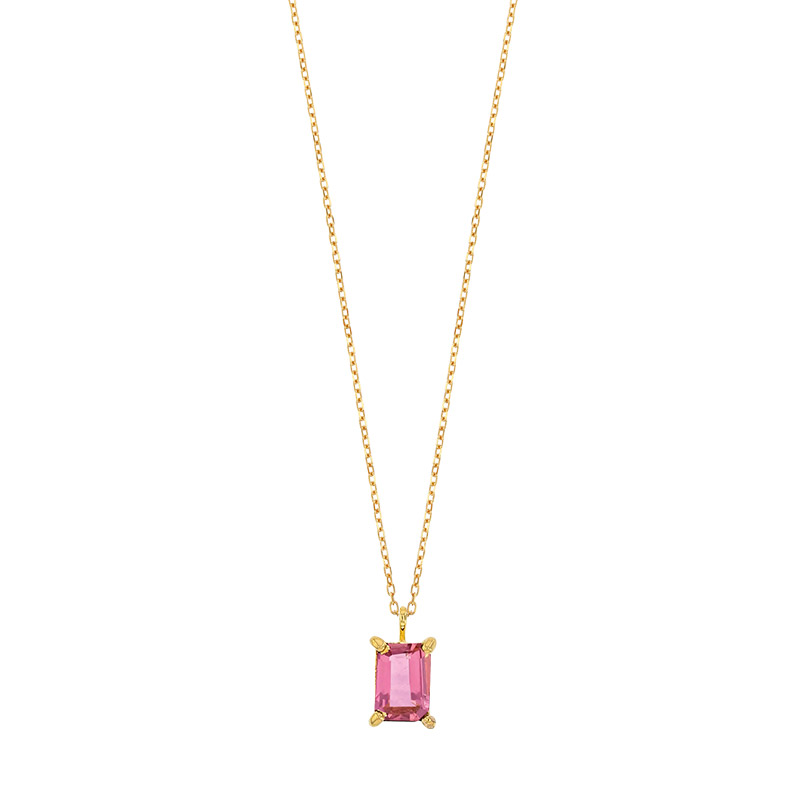 Collier Aigue-marine taille rectangle 7x5mm, Or 750/1000