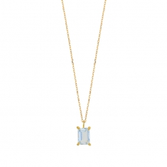 Collier Aigue-marine taille rectangle 7x5mm, Or 750/1000