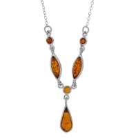 Collier ambre cognac en forme de goutte et argent 925/1000 rhodié