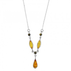 Collier ambre cognac en forme de goutte et argent 925/1000 rhodié