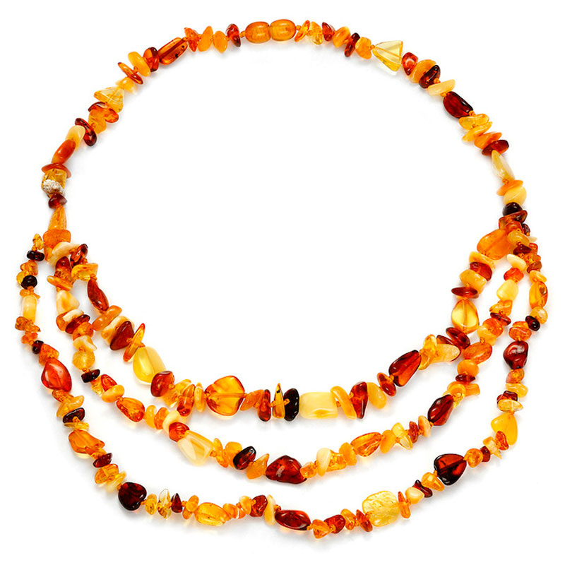 Collier Ambre multi-couleurs 3 rangs, fermoir à vis