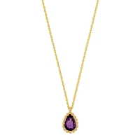 Collier Améthyste taille poire 6 x 4mm, entourage perlé Or 750/1000