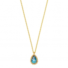 Collier Améthyste taille poire 6 x 4mm, entourage perlé Or 750/1000