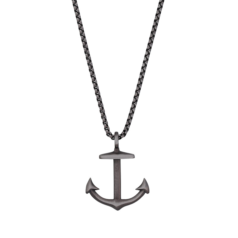 Collier ancre marine en acier vieilli