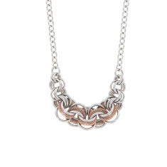 Collier anneaux entrelacés acier et ronds en maille doré-rose