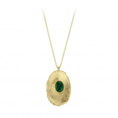 Collier ANTIC effet brossé avec pierre naturelle Cornaline en argent 925/1000 doré