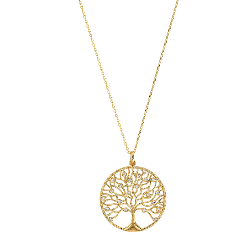 Collier arbre de vie ajouré Plaqué or orné d'oxydes de zirconium