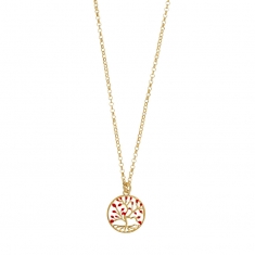 Collier arbre de vie avec émail rouge, argent 925/1000 doré