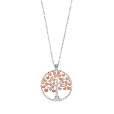 Collier Arbre de vie en Argent rhodié 925/1000 et coeurs en Argent 925/1000 doré rose