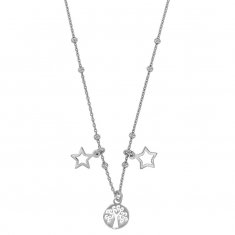 Collier arbre de vie et 2 étoiles ajourées en pampilles, argent 925/1000 rhodié