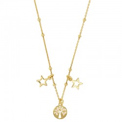 Collier arbre de vie et 2 étoiles ajourées en pampilles, argent 925/1000 rhodié