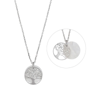 Collier arbre de vie et nacre rond, argent 925/1000 rhodié