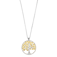 Collier Arbre de vie orné de coeurs dorés, aspect diamanté, argent 925/1000 platiné et doré