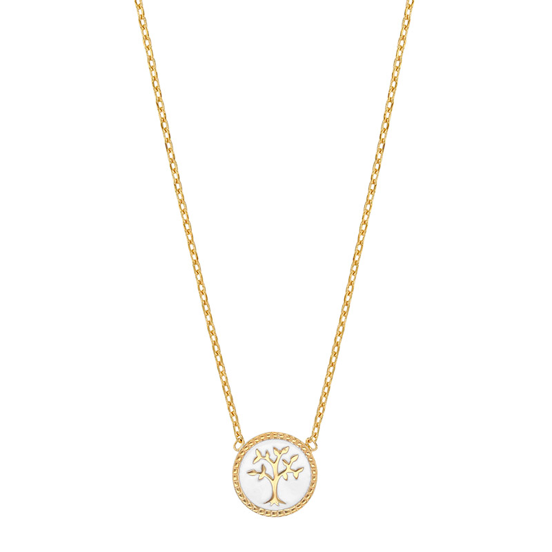 Collier arbre de vie Plaqué or sur émail blanc