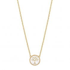 Collier arbre de vie Plaqué or sur émail blanc