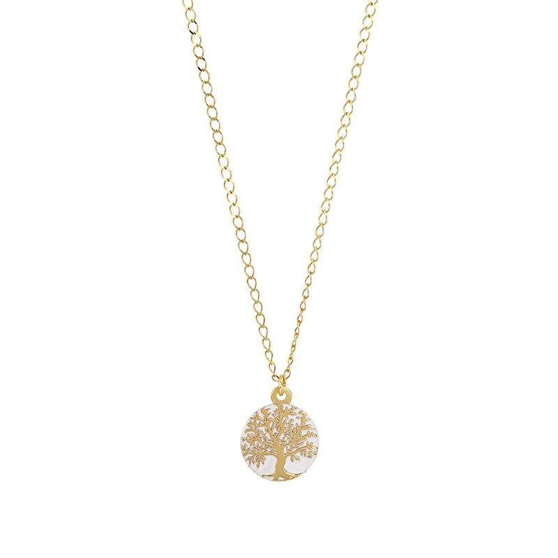Collier Arbre de vie rond argent 925/1000 doré et blanc