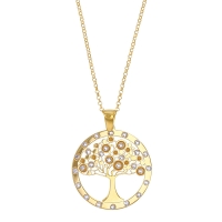 Collier arbre de vie serti d'oxydes, argent 925/1000 doré