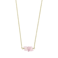 Collier argent 925/1000 doré 2 microns avec 3 pierres brutes en Quartz rose