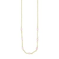 Collier argent 925/1000 doré 2 microns avec pierres rondes en Quartz rose