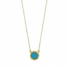 Collier argent 925/1000 doré chaîne fine orné d'un rond en turquoise reconstituée