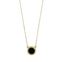 Collier argent 925/1000 doré chaîne fine orné d'une agate noire ronde