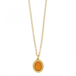 Collier argent 925/1000 doré et Oeil de chat orange perlé